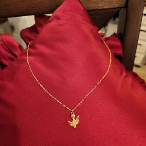 Sparrow Gold Tone Pendant Necklace "Holy Spirit Enlighten Me" Written Back 15"